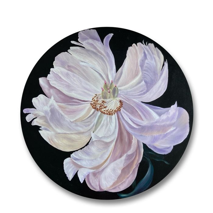 Круглая картина маслом Пион