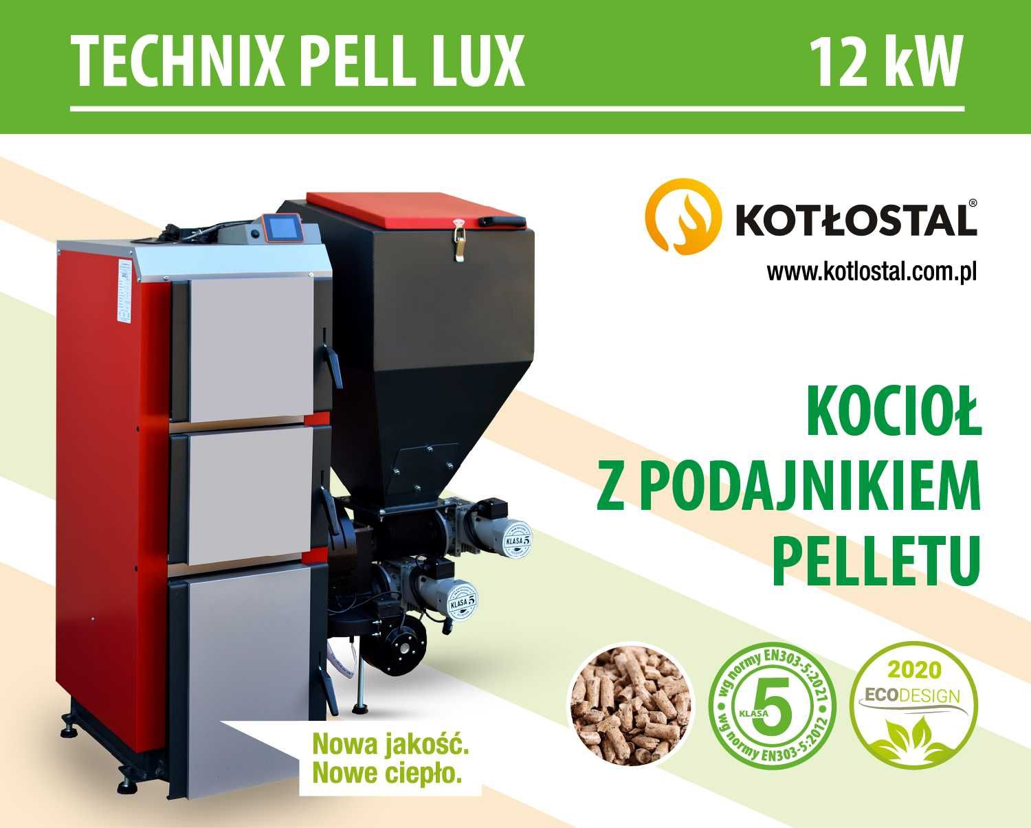 Kocioł na pellet TECHNIX PELL LUX 12 kW z podajnikiem pelletu