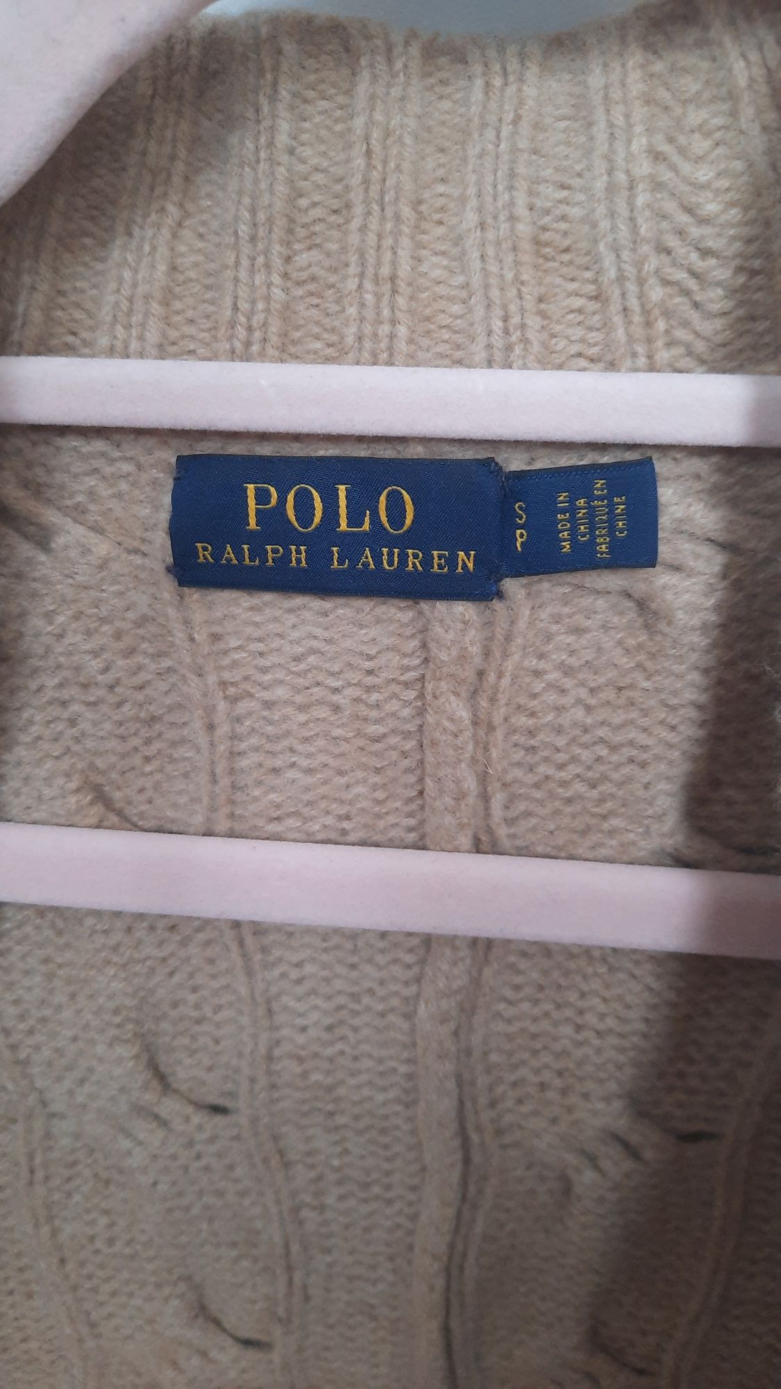 Polo Ralph Lauren wełniany kardigan karmelowy S 36