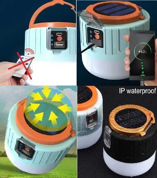 Лампа фонарь перезаряжаемый с солнечной панелью Power Bank