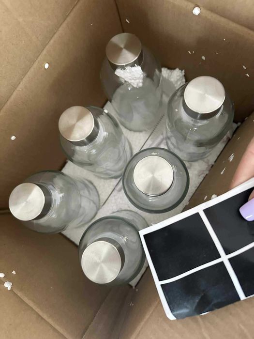 HEFTMAN Szklana butelka na wodę, 1 l, 6 sztuk, puste szklane butelki