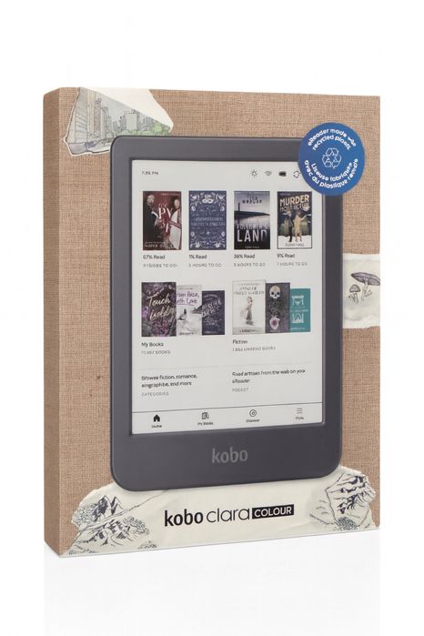 Leitor de eBooks Kobo Clara Color –  ecrã a cores, 16GB + capa