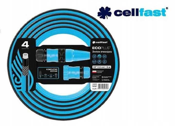 WĄŻ OGRODOWY CELLFAST ECOPLUS Zestaw  1/2" 15m 4 Warstwowy +  Końcówki