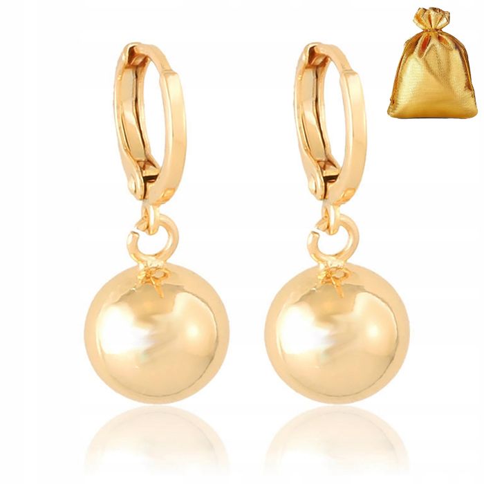 Złote Kolczyki Damskie Kuleczki Kulki Wiszące 10mm