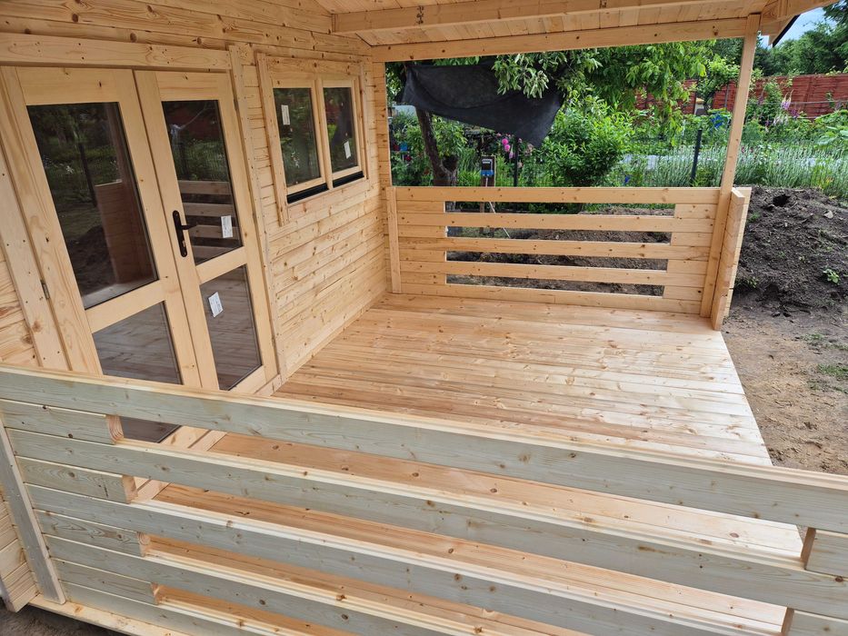 od RĘKI piękny domek drewniany + TARAS* 7m x 4m*28 m2 *SCIANY aż 45 mm