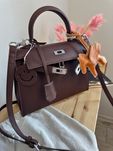 Сумка Hermes Kelly 25 шоколадна | срібна фурнітура