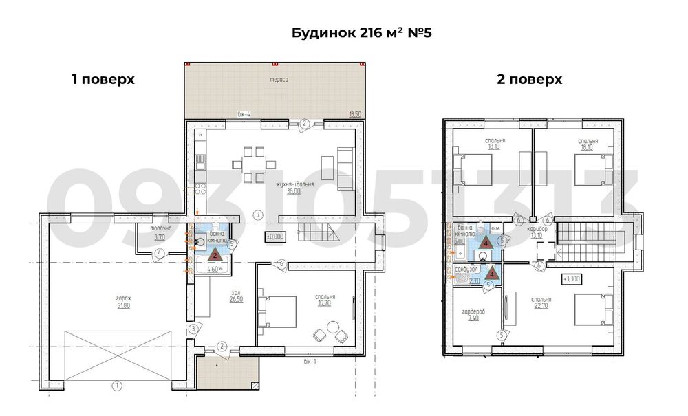 Будинок 216 м², 7 соток, під чистове є гараж та газ с. Крюківщина