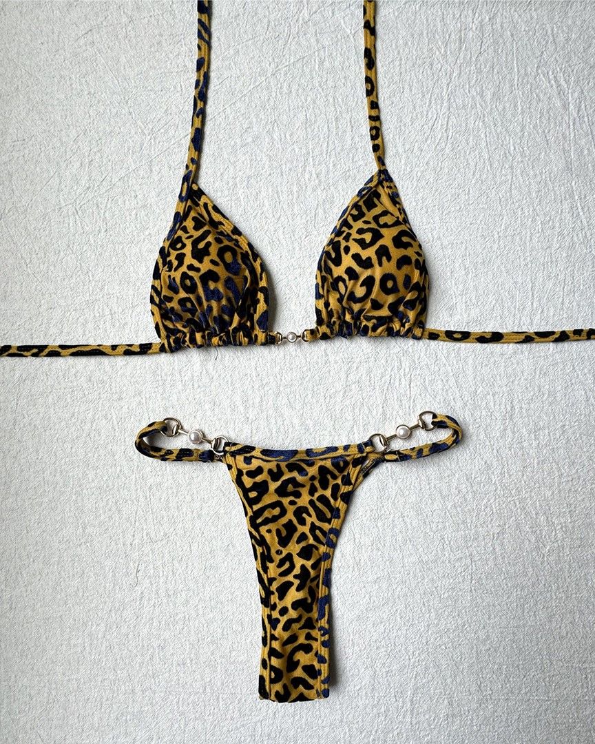 Marmari bikini wiązane plaża strój kąpielowy miodowa panterka koraliki