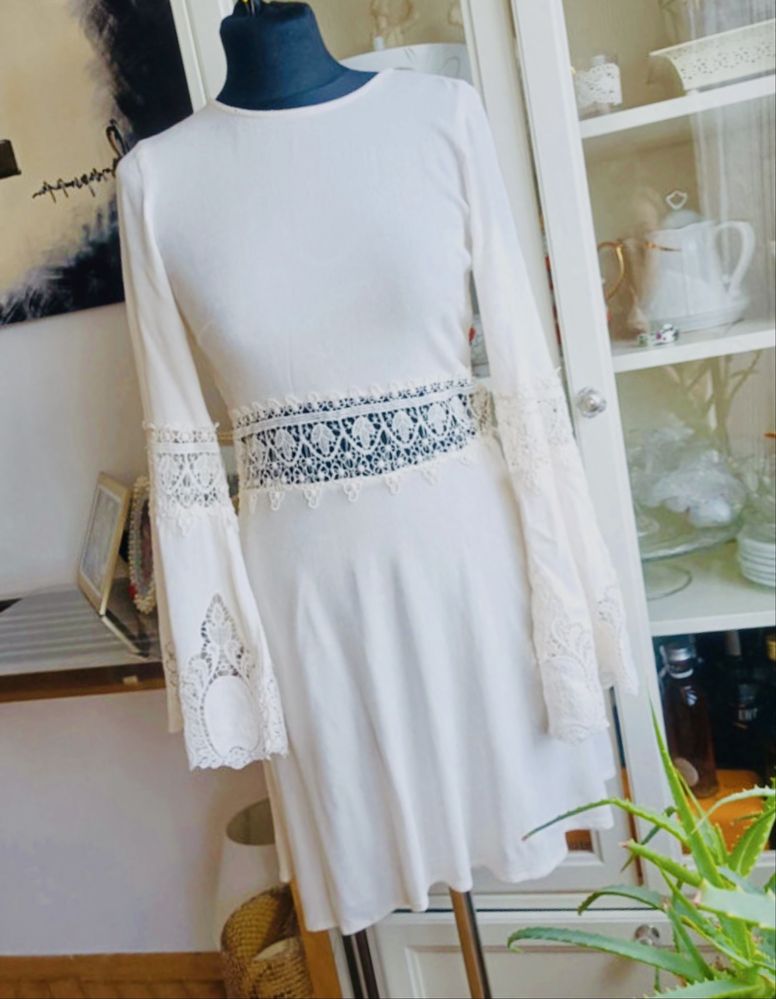 Sukienka ecru w stylu  Boho bawelna roz XS firma H&M