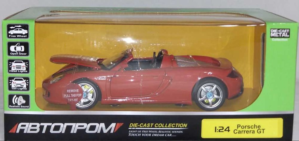 Porsche Carrera GT модель 1:24 ТМ Автопром Металлическая Звук Свет