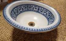 Zabytkowa UMYWALKA porcelana biała,kobaltowy dekor,unikat,sprawna