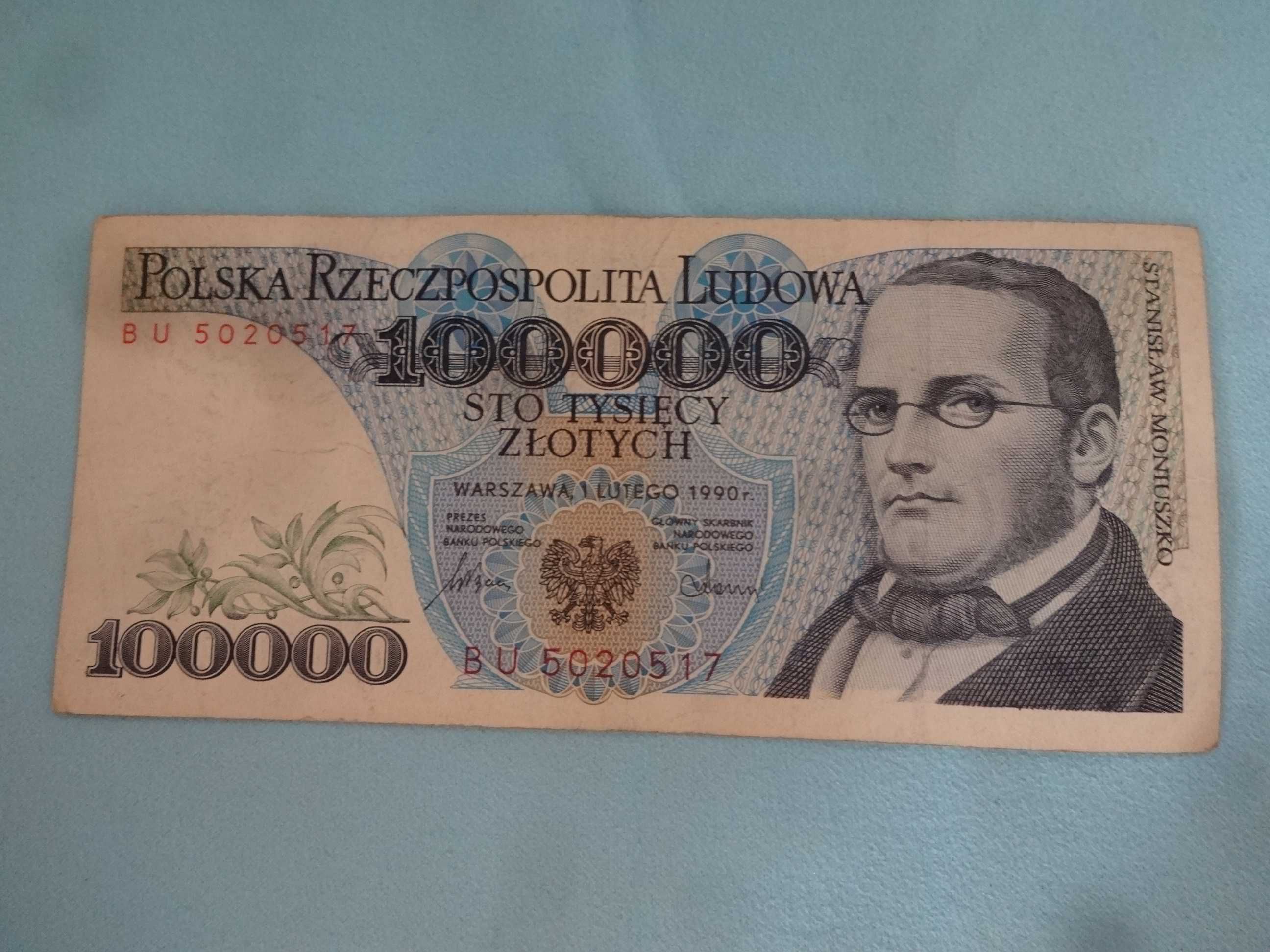 Banknot 100000 Zlotych 1990 seria BU PRL Moniuszko jak na fotki