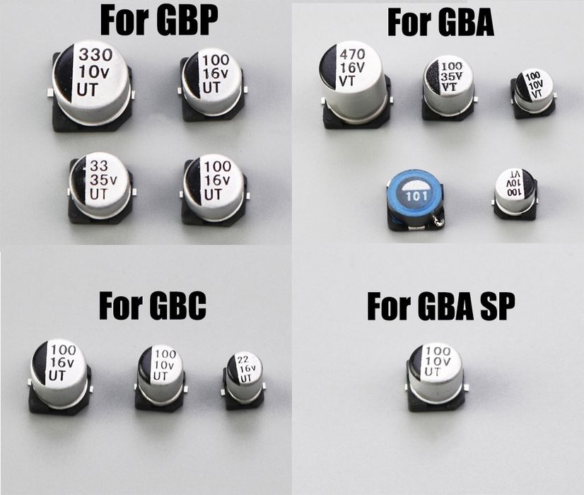 Game boy pocket, color e advance, capacitores SMD ou PTH