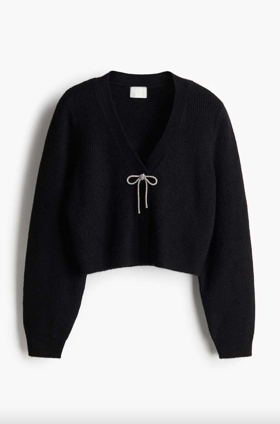 Czarny sweter kardigan H&M z ozdobną kokardką S 36 ganni wełna wiosna
