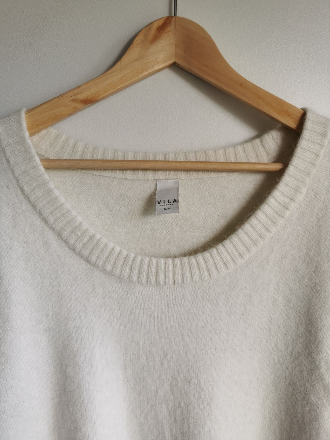 Vila S M 36 38 oversize kremowy sweter z angorą
