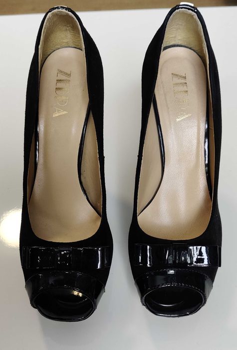 ZEBRA czarne szpilki sexy rozm 38 zamszowe kokardka stan bdb