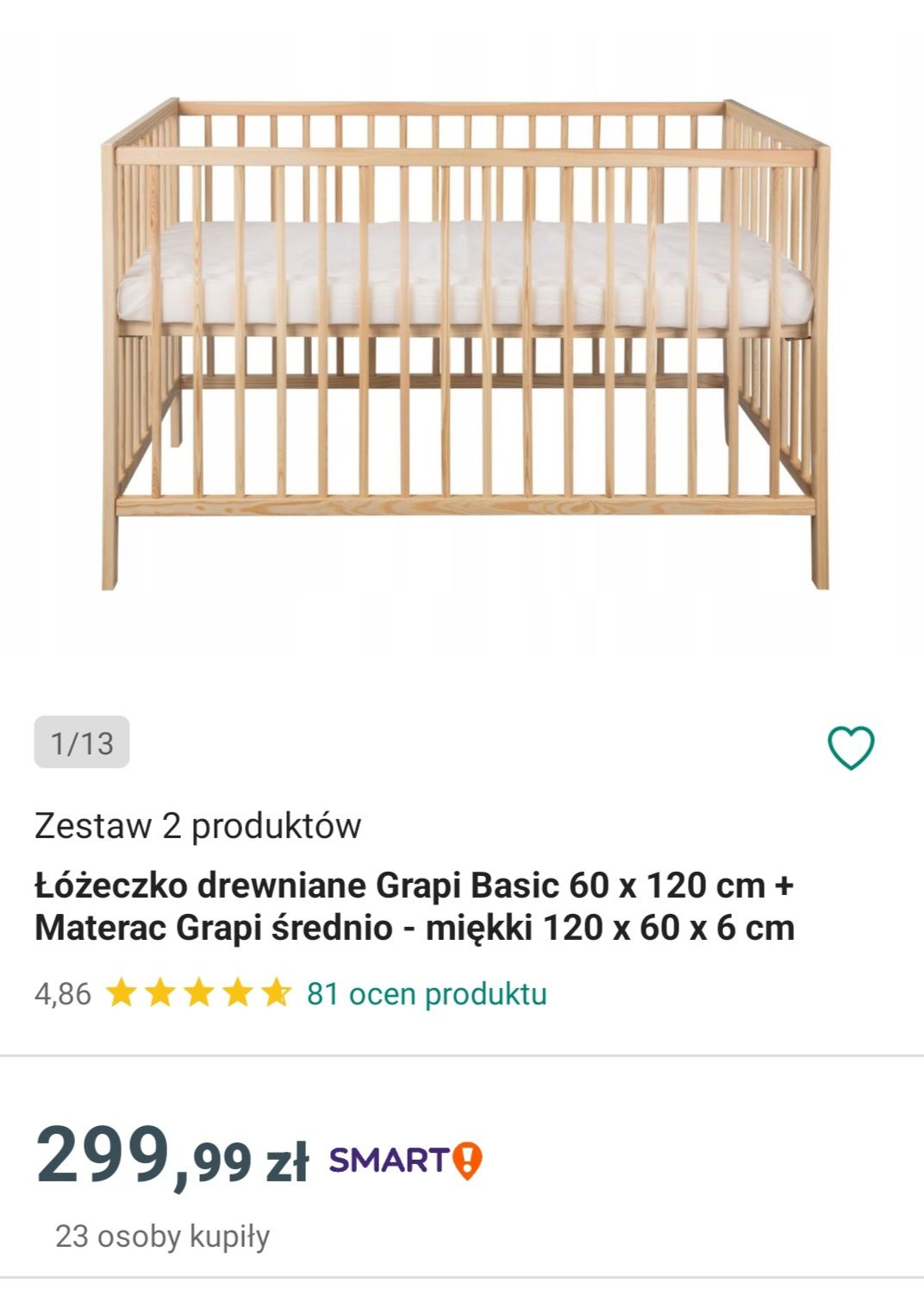 Łóżeczko dziecięce drewniane sosna 60x120 stan bdb, materac