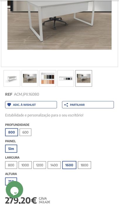 Secretária 160Lx80Cx75W = nova 340€