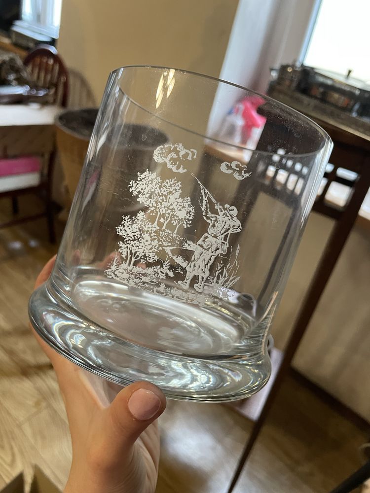 Zestaw 2 szklanek do wisky mysliwskich grawer prl vintage
