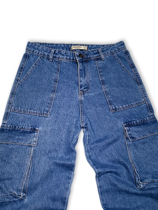 Spodnie jeansowe cargo baggy szerokie Tribal custom SWAG Skate y2k alt