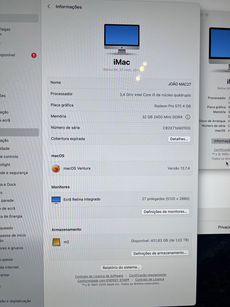 Imac 5k retina display 27’ 2017 i5 1TB 32RAM