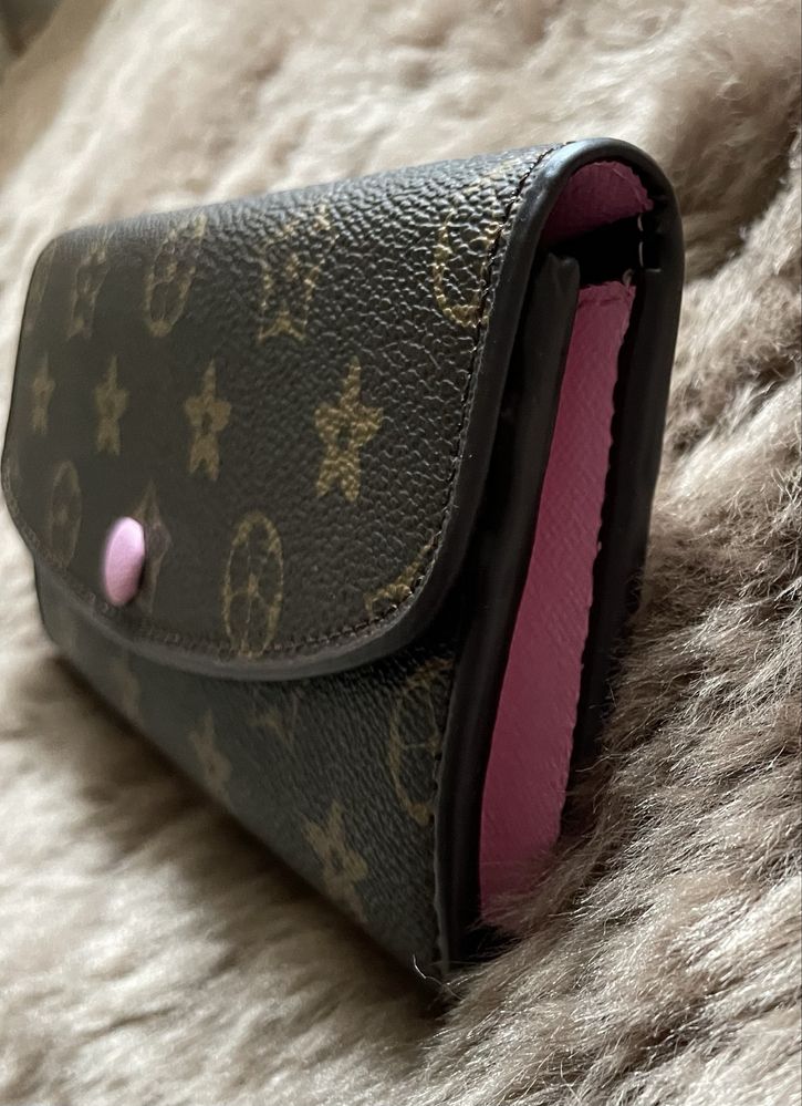 Porta-moedas castanho e rosa, estampado, novo