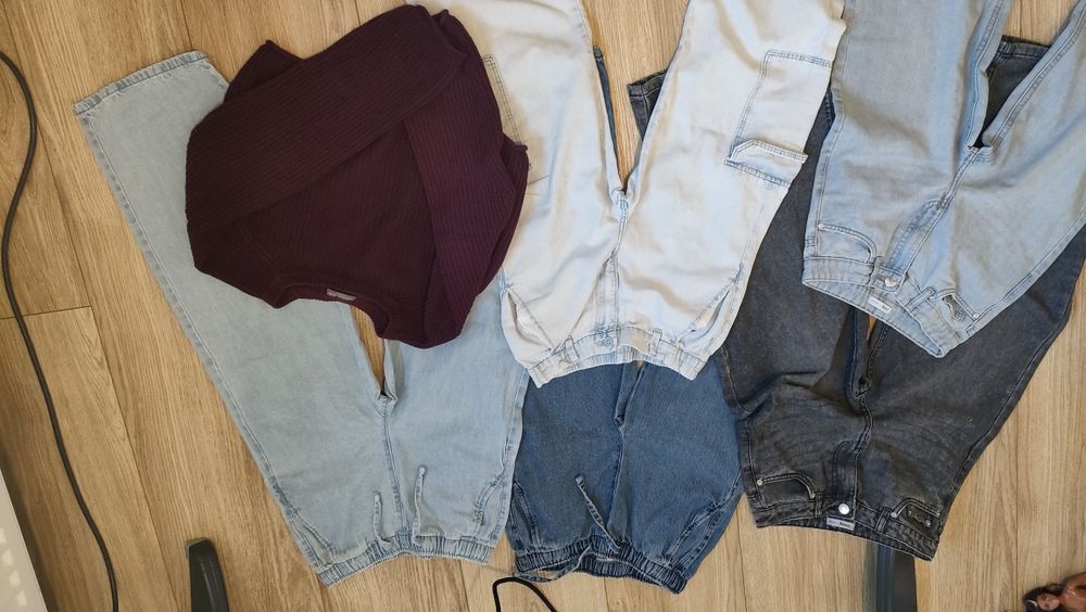 Zestaw paka ubrań jeansy wide leg i sweter sinsay hm pepco 146
