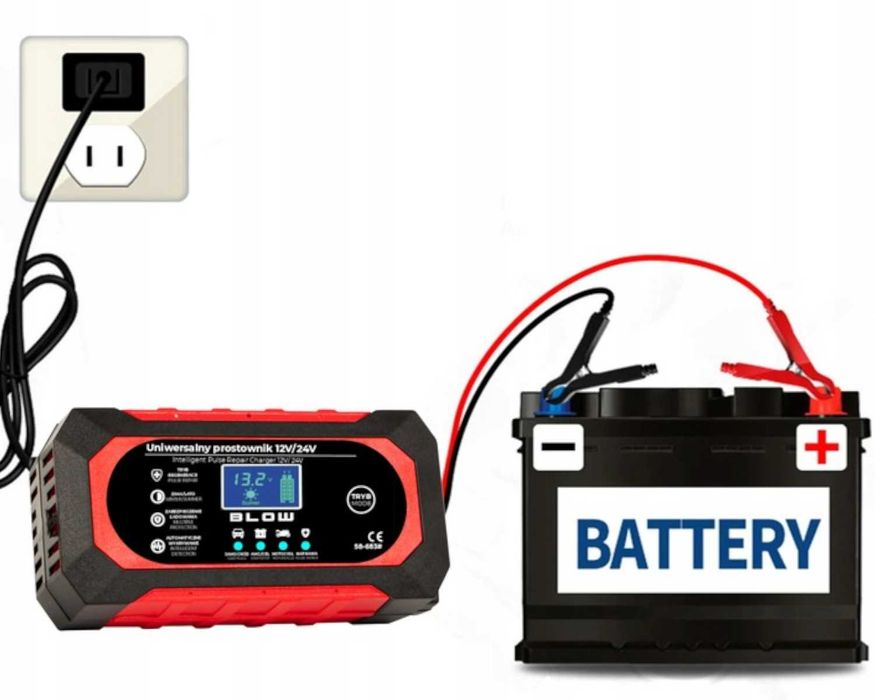 WYTRZYMAŁY Prostownik Samochodowy 12V 24V LCD Szybkie Ładowanie Napraw