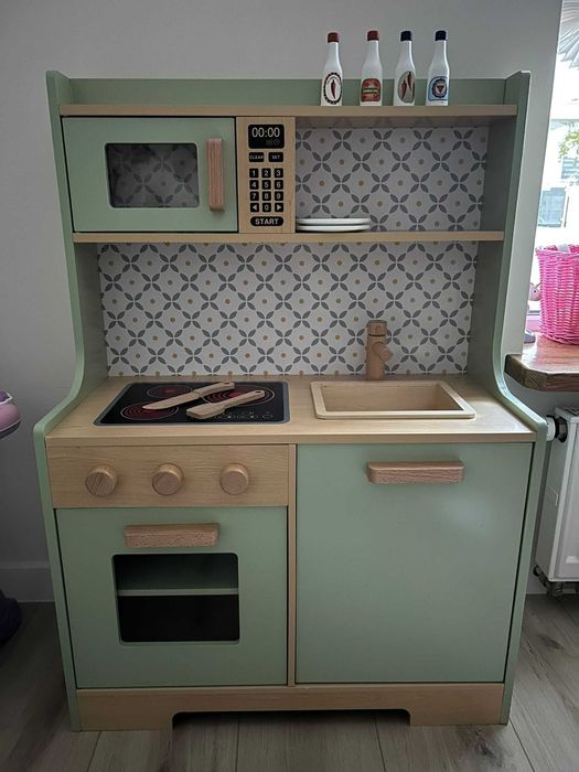 Kuchnia drewniana MDF dla dziecka miętowa