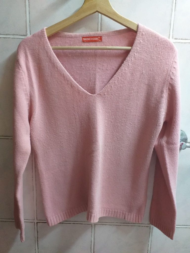 Camisola de decote em V rosa - Tamanho L