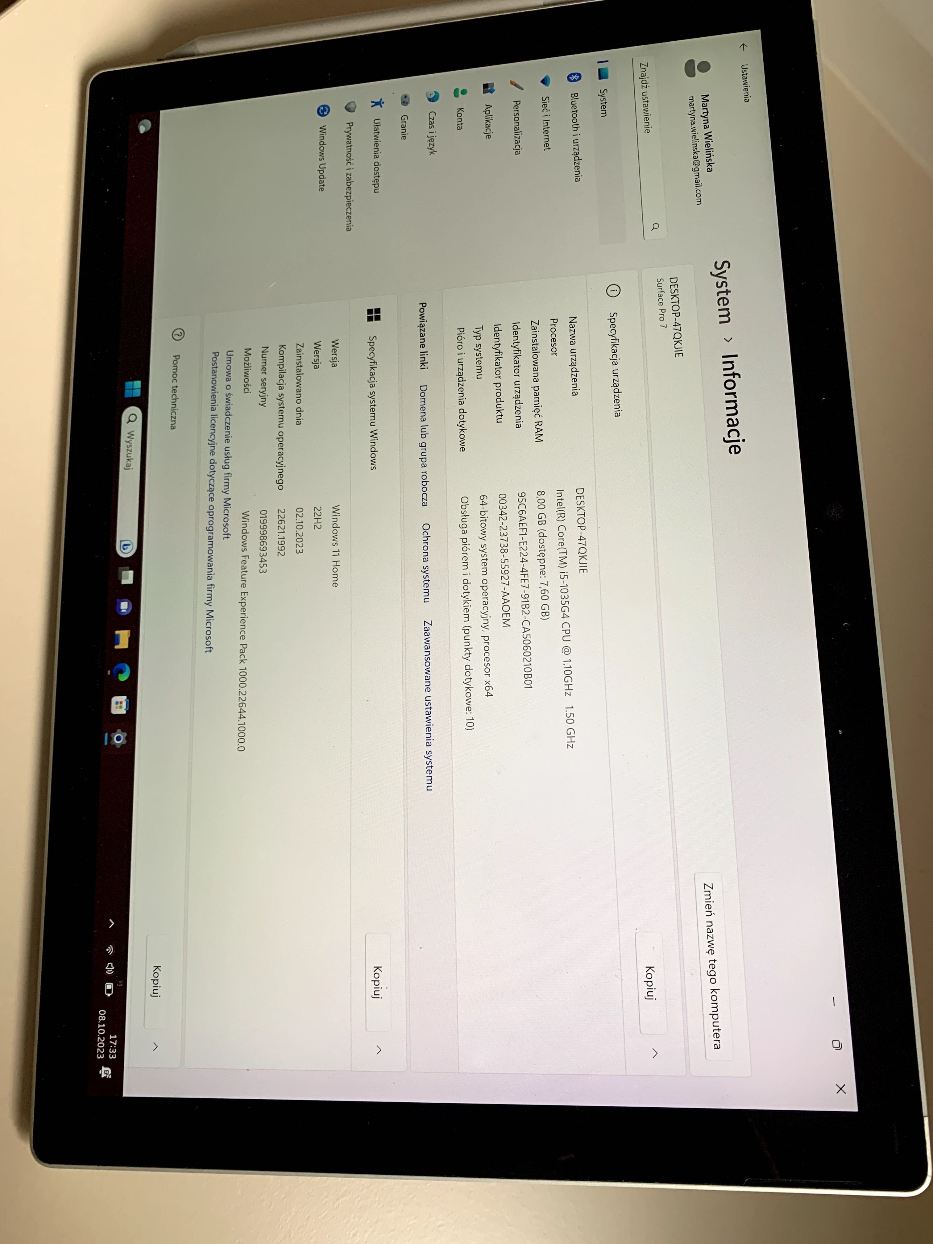 Laptop surface pro 7 / i5 / 8GB / 128GB / rysik / klawiatura