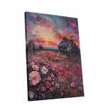 Obraz na płótnie Zachód Słońca z Kwiatami 60x80 cm - Pejzaż do Wnętrz