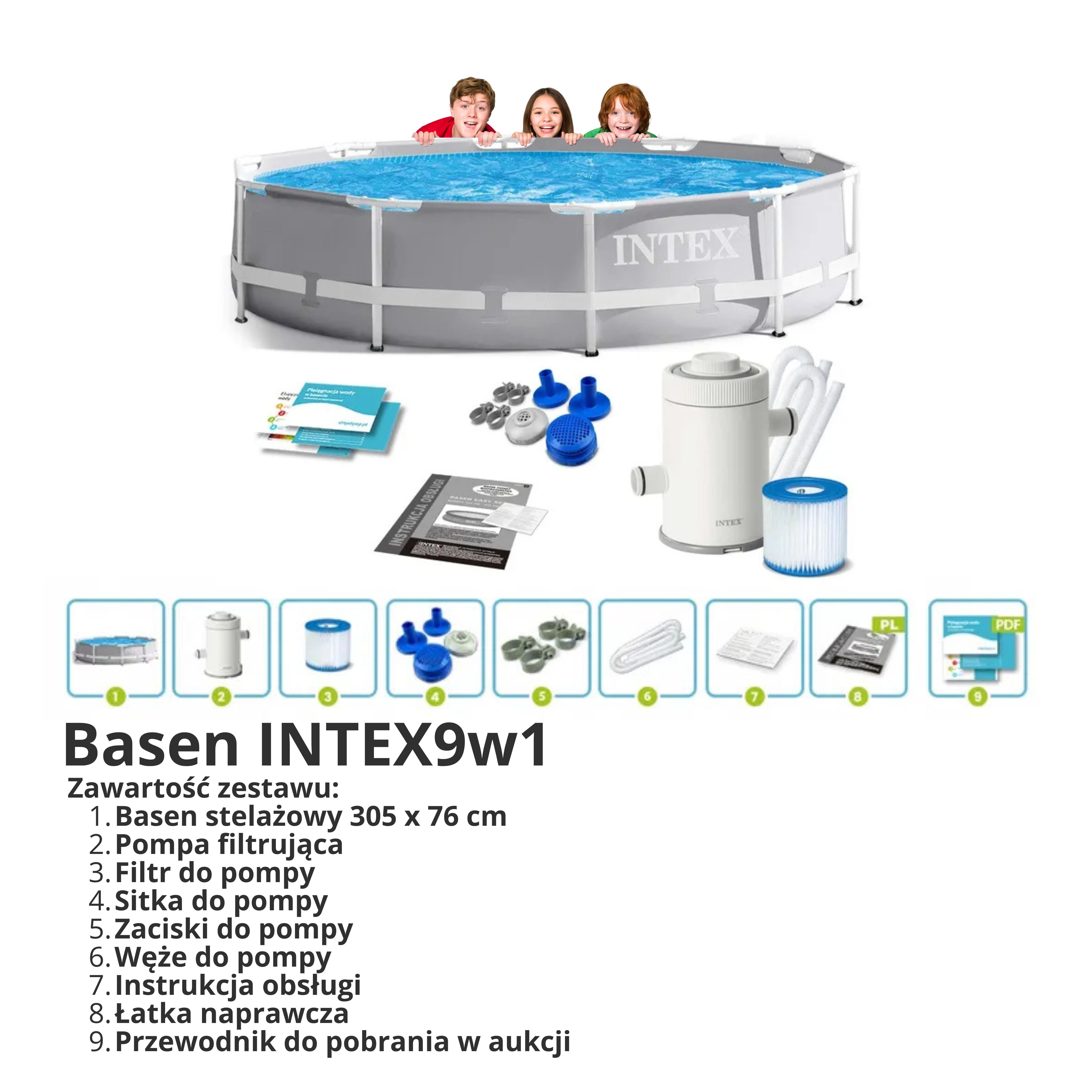 Basen Stelażowy Ogrodowy 305x76cm INTEX POMPA 9w1 Wytrzymały OKAZJA!