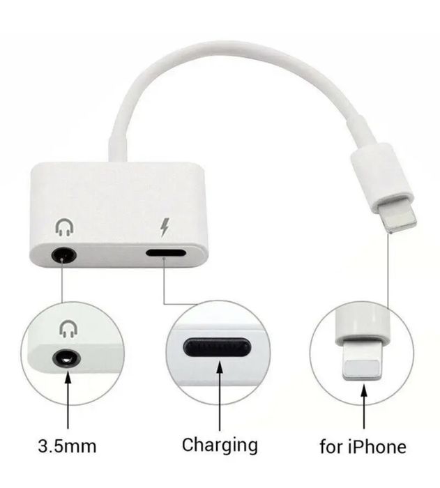 Перехідник розгалужувач для iphone 2 в 1 Lightning і 3,5 мм