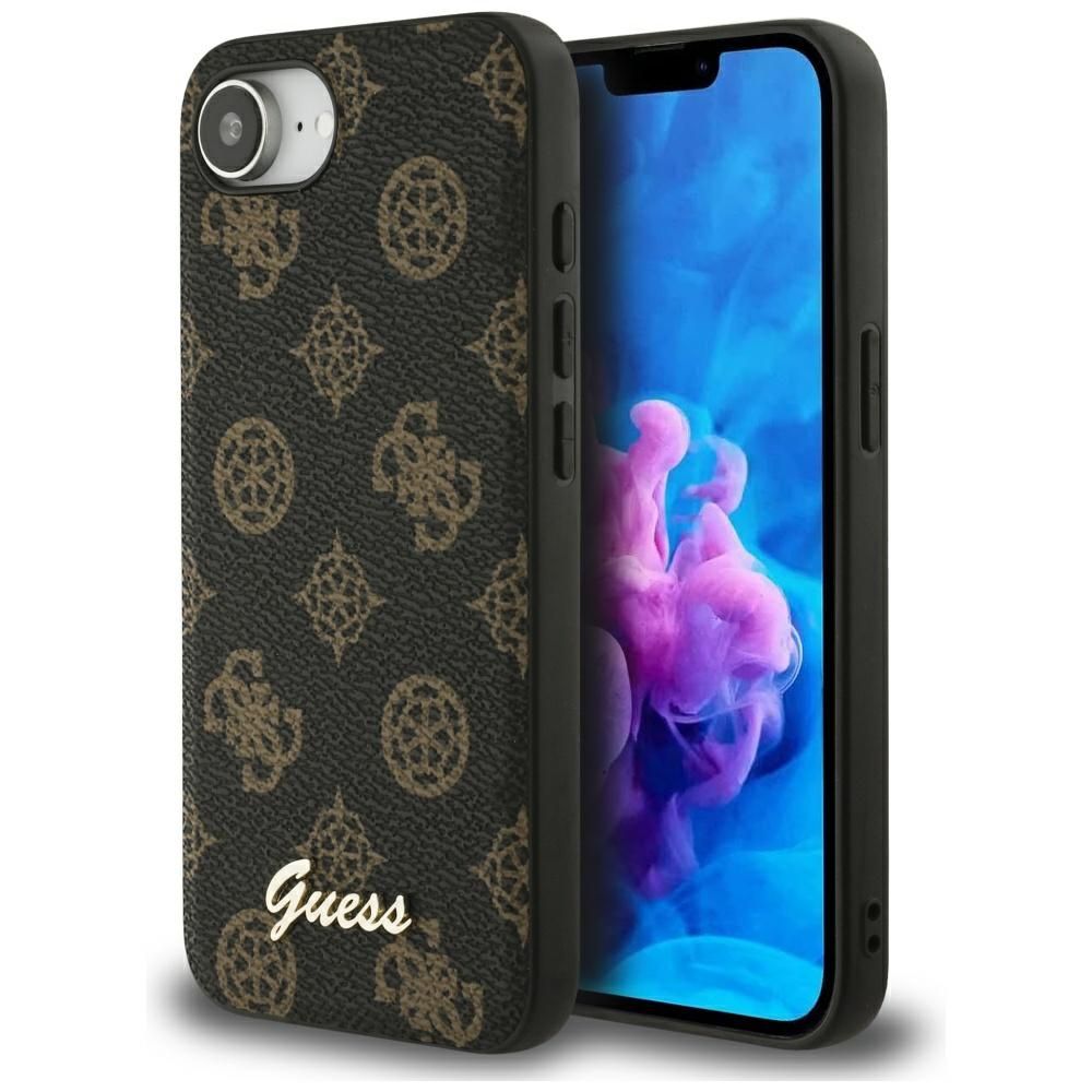 Etui Guess Peony Script Logo MagSafe do  iPhone 16e czarny