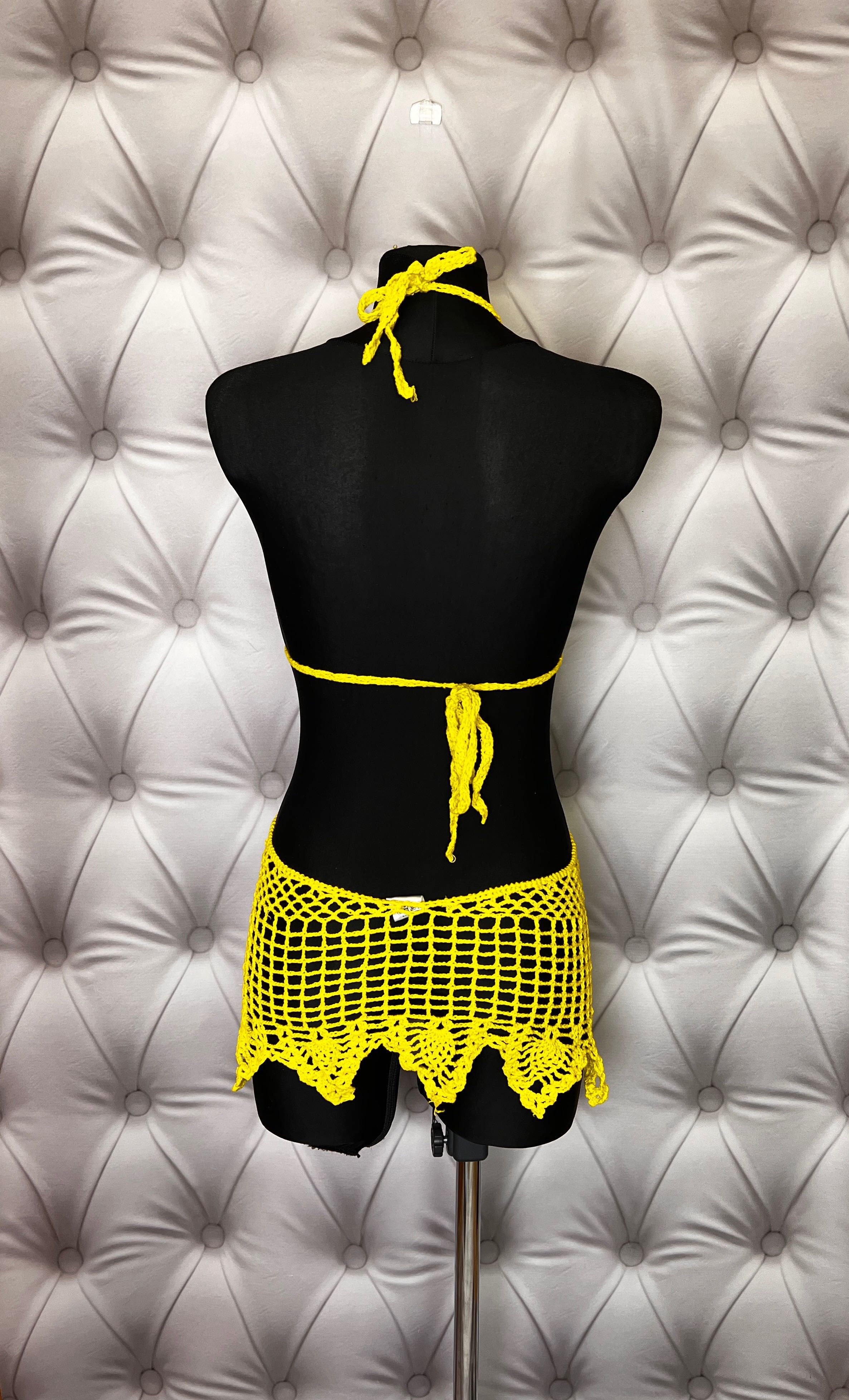 Narzutka tunika sukienka Crochet szydełko na plaże żółta