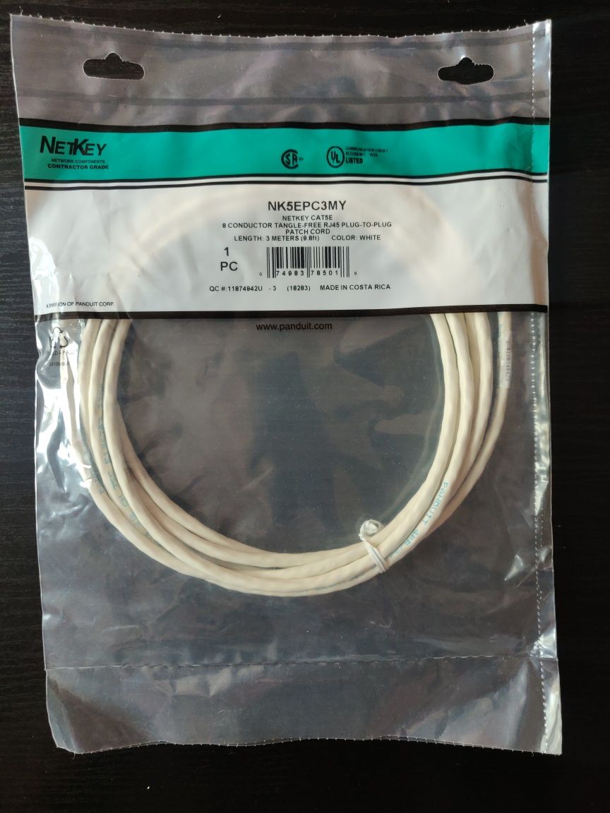 Патч-корд 3м, UTP, cat.5e, RJ45, мідь, сірий, LSZH, Panduit NetKey NK5