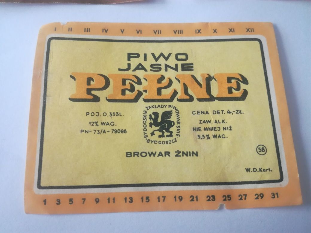 Stare etykiety piwne Browar Żnin 1966 po piwie 1973 etykieta