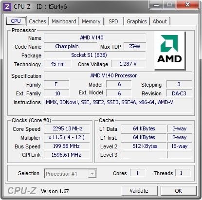 Процесор AMD V-Series V140, 2.3 GHz, Socket S1 (638) ASUS X52N (K52)
