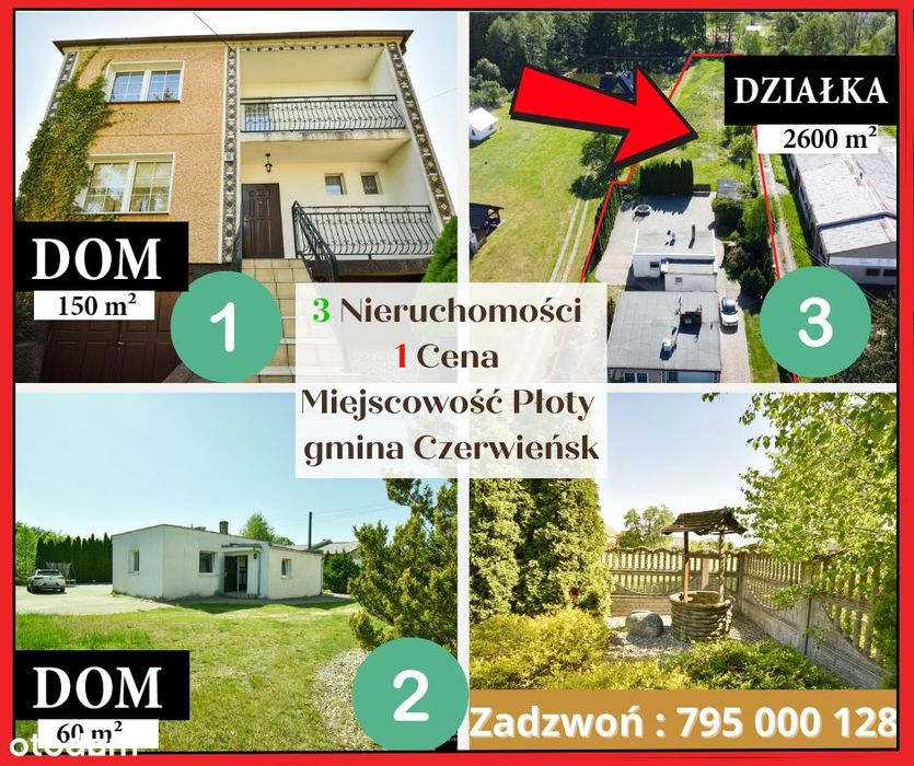 2 Domy + działka budowlana+garaż+warsztat - Płoty - gm Czerwieńsk