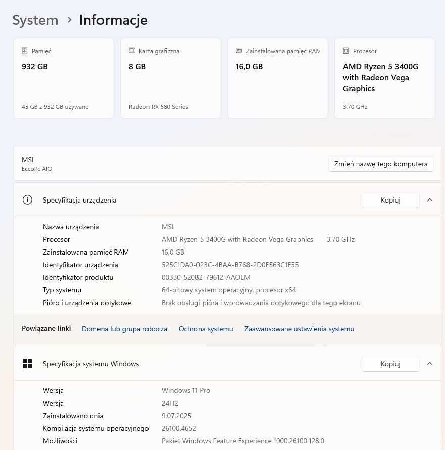 Tani Komputer Gamingowy Ryzen5 3400G/RX5808GB/16GBDDR4/1TBSSD