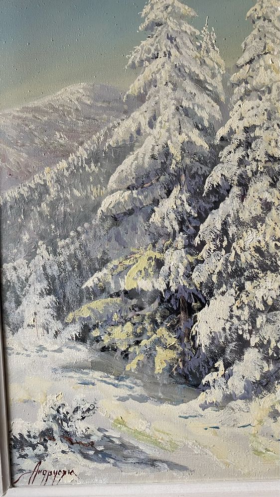 Картина полотно, олія «Зима в горах»