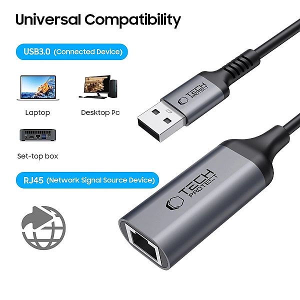Tech-Protect Ultraboost Adapter Usb 3.0 To Ethernet Rj45/1000Mbps Blac