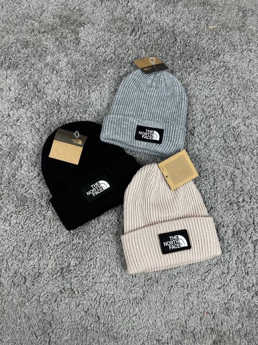 Шапка The North Face чорна/ сіра шапка тнф/ бежева зимня шапка tnf
