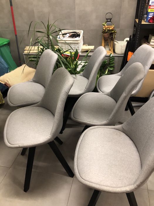 Krzesła komplet szare tkanina nowoczesne jadalniane