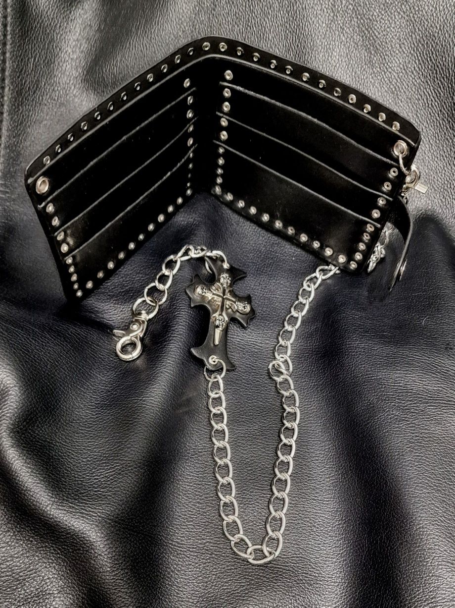 Motocyklowy rockowy portfel gotyk krzyż czaszka łańcuch chopper Harley