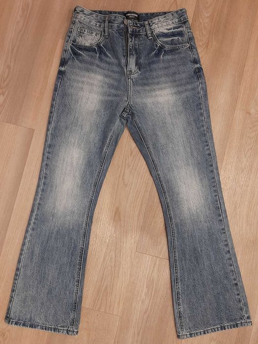 Jeansy Flared/Dzwony Unisex Niebieskie Sprane Rap Baggy Swag Opium