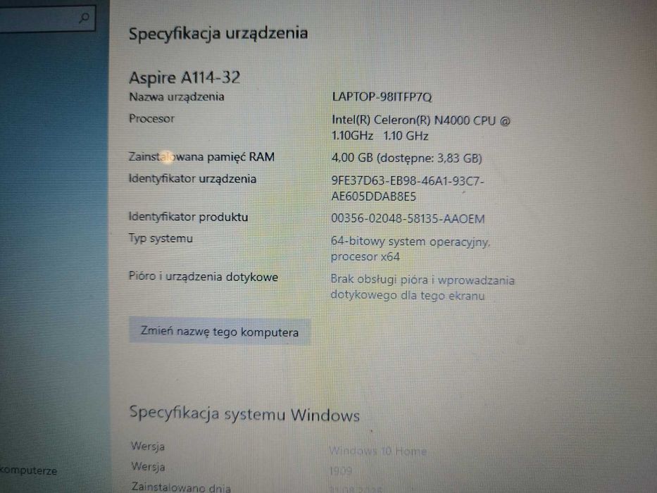 Laptop Acer windows S