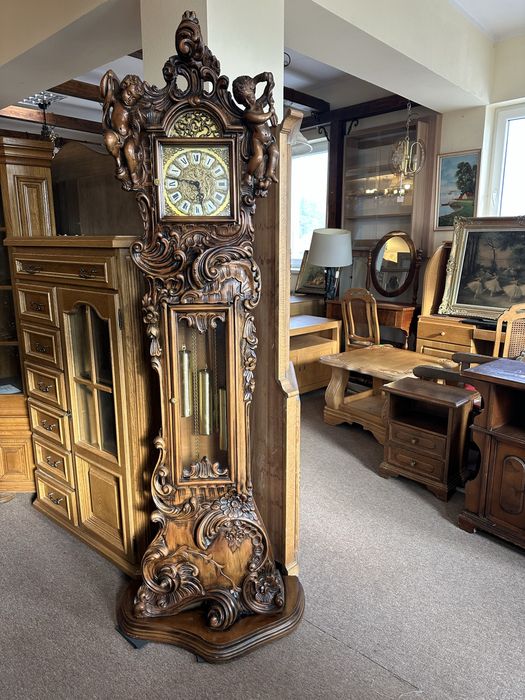 Zegar stojący barokowy Antyk bogato rzeźbiony kwadransiak