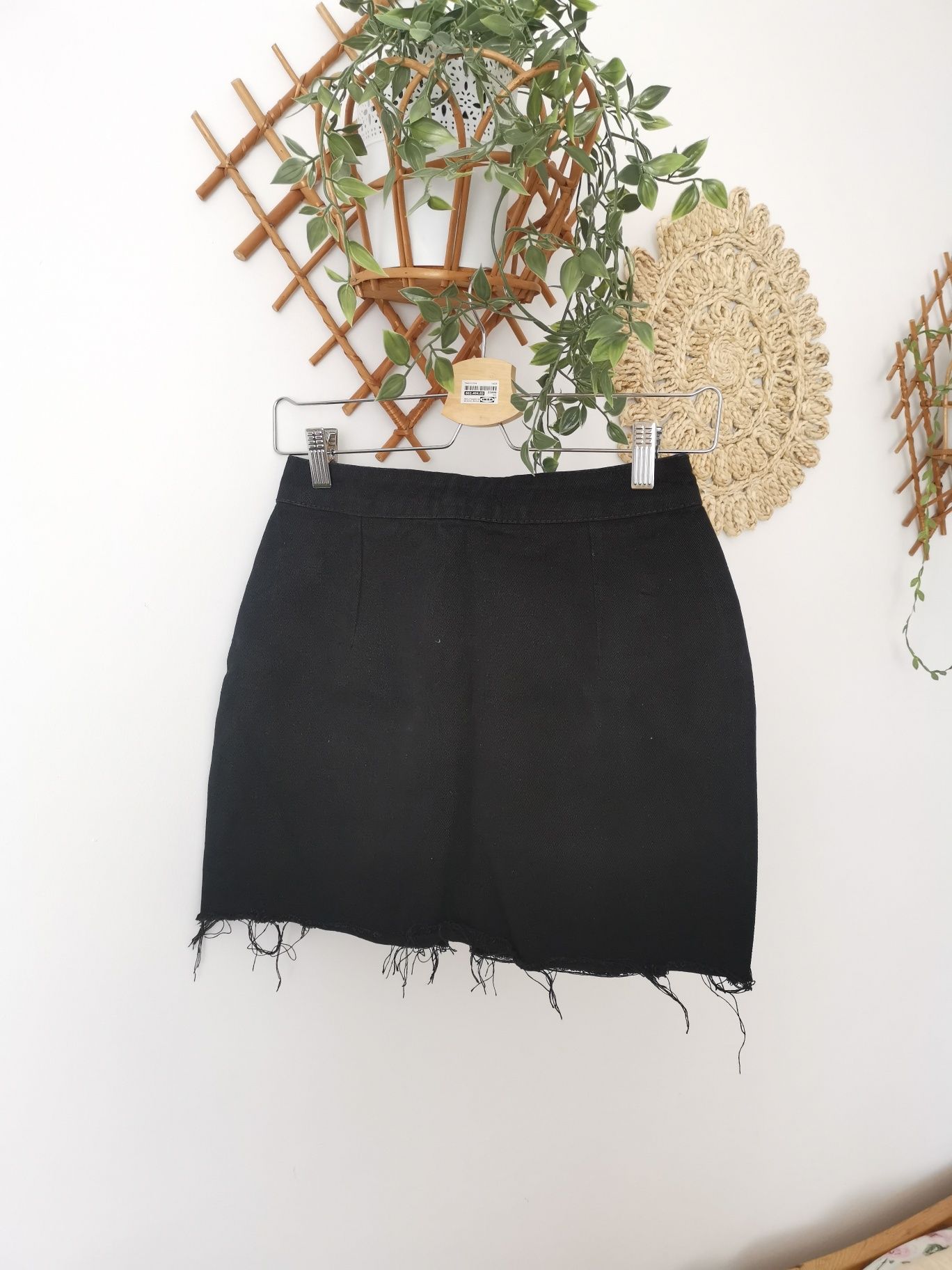 Jeansowa czarna mini spódniczka, boohoo, 34/xs/s, wysoki stan, suwak